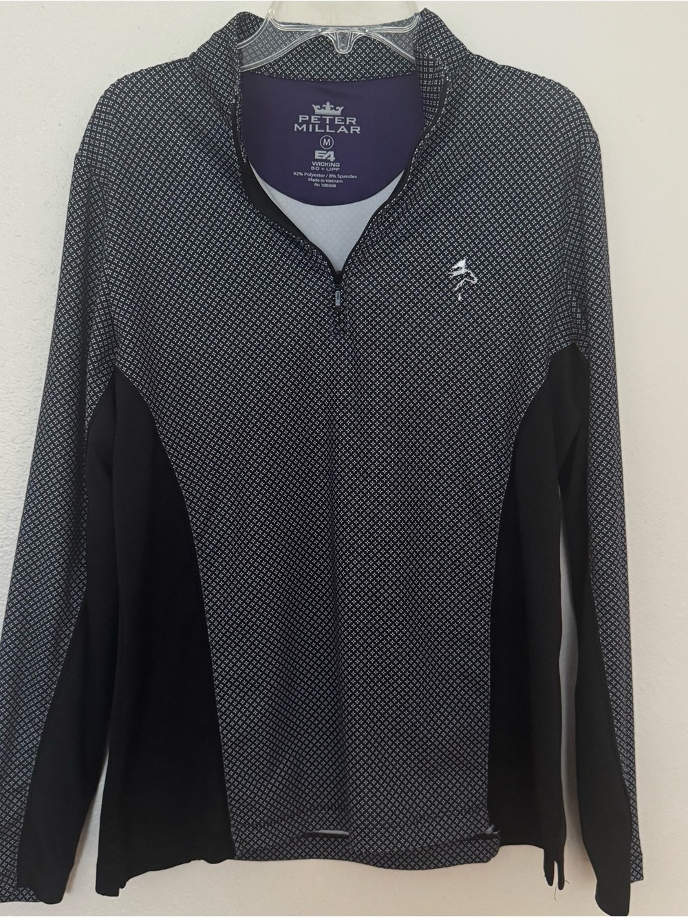 Peter Millar Women's M Geometric 1/4 Zip Pullover Golf Top UPF 50 Black White